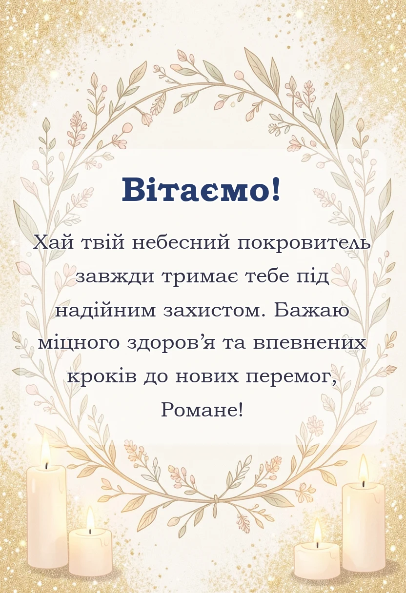 красива листівка: привітання з днем ангела романа