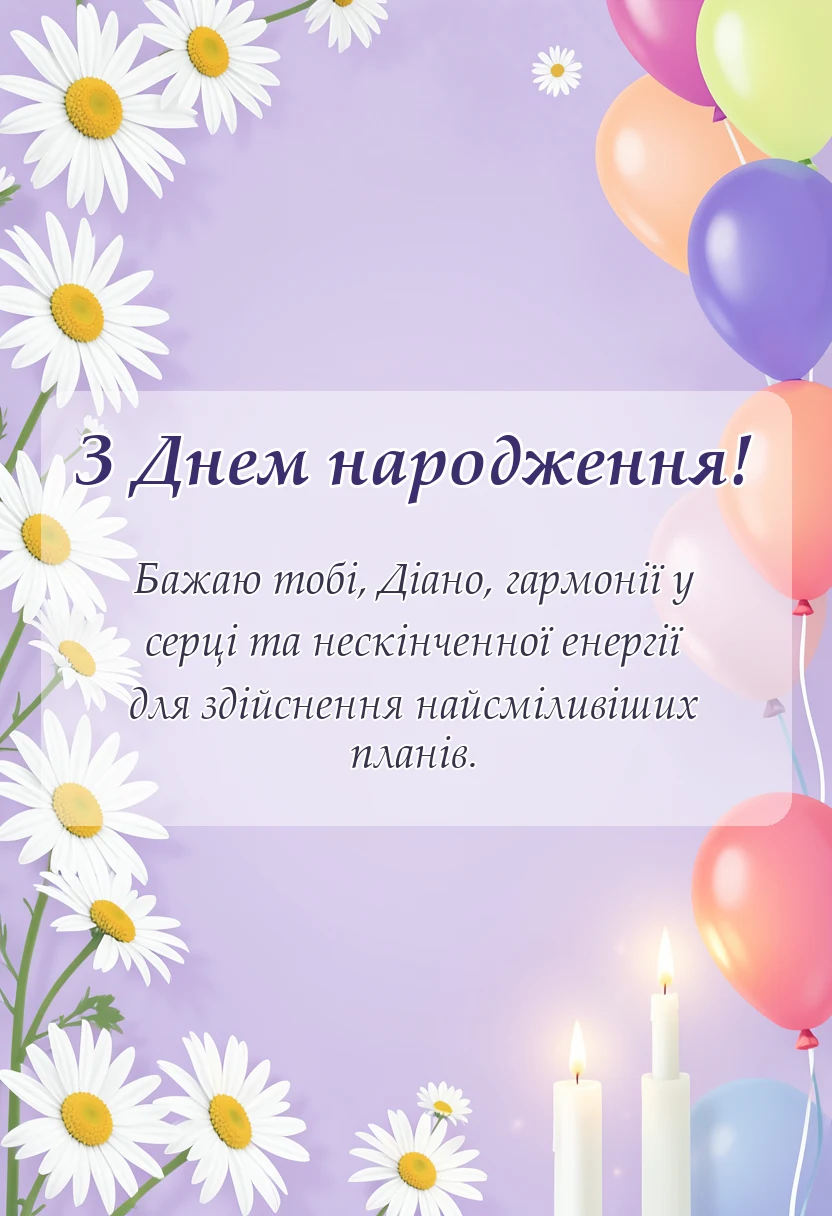 красива листівка: привітання з днем народження діані