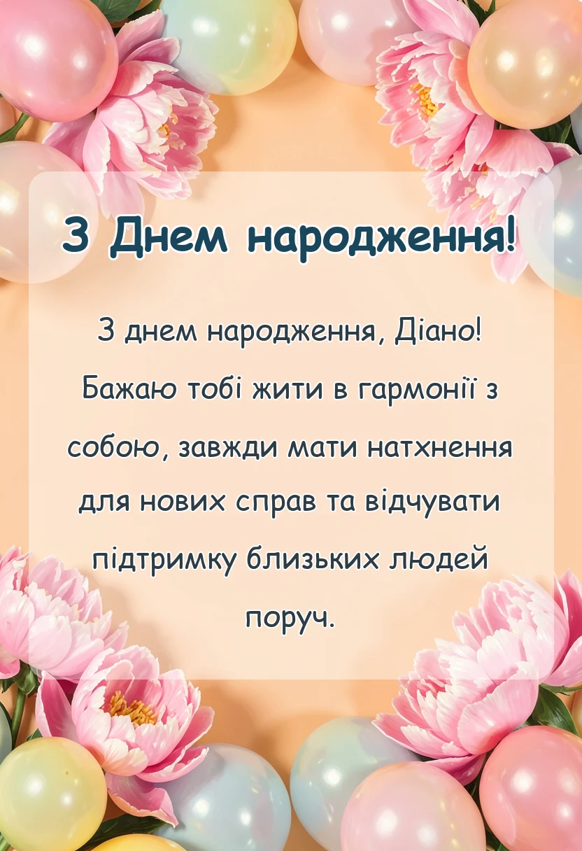 красива листівка: привітання з днем народження діані своїми словами