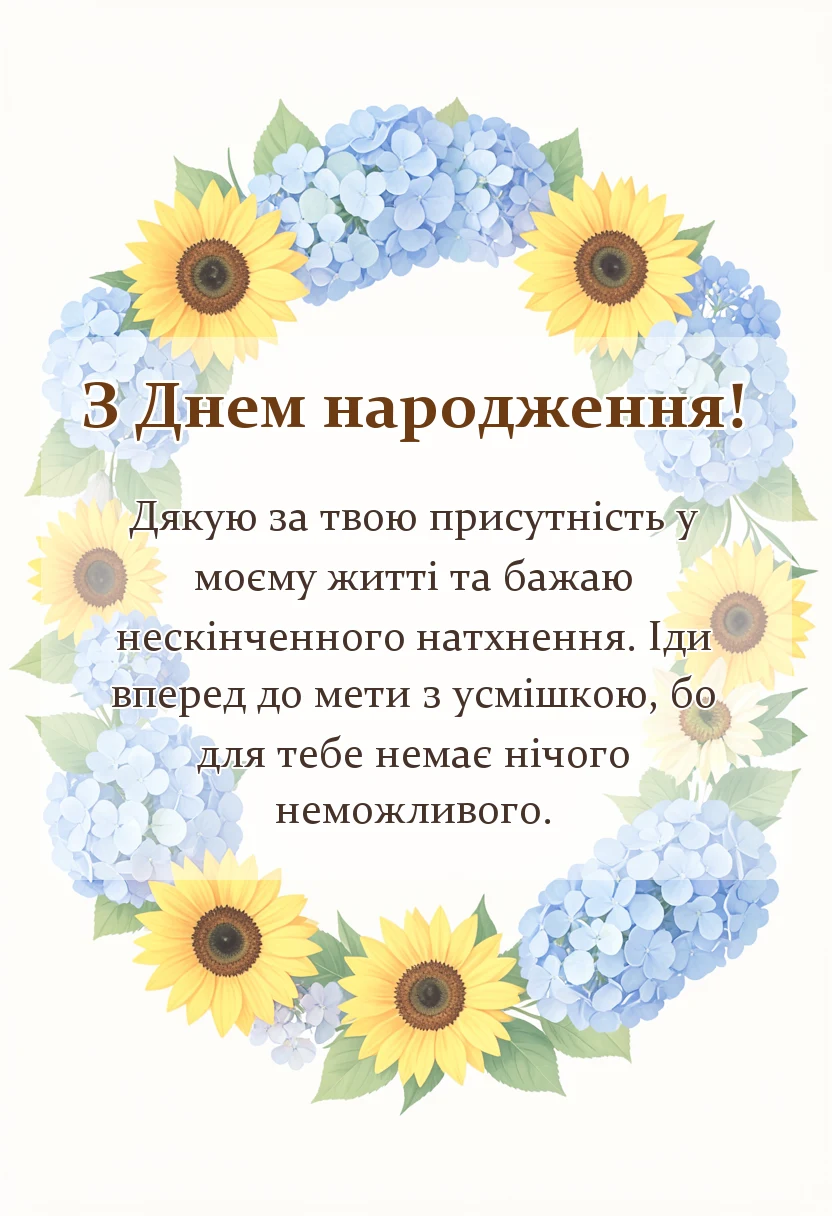 листівка з побажанням - привітання з днем народження найкращі побажання своїми словами