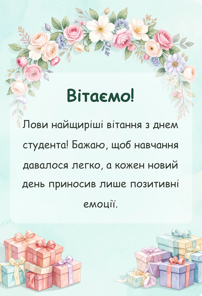 красива листівка: привітання з днем студента