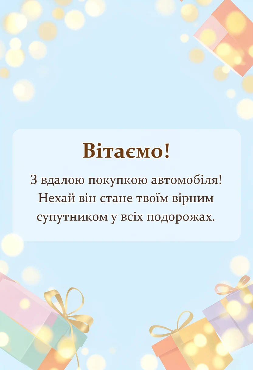 красива листівка: привітання з покупкою автомобіля