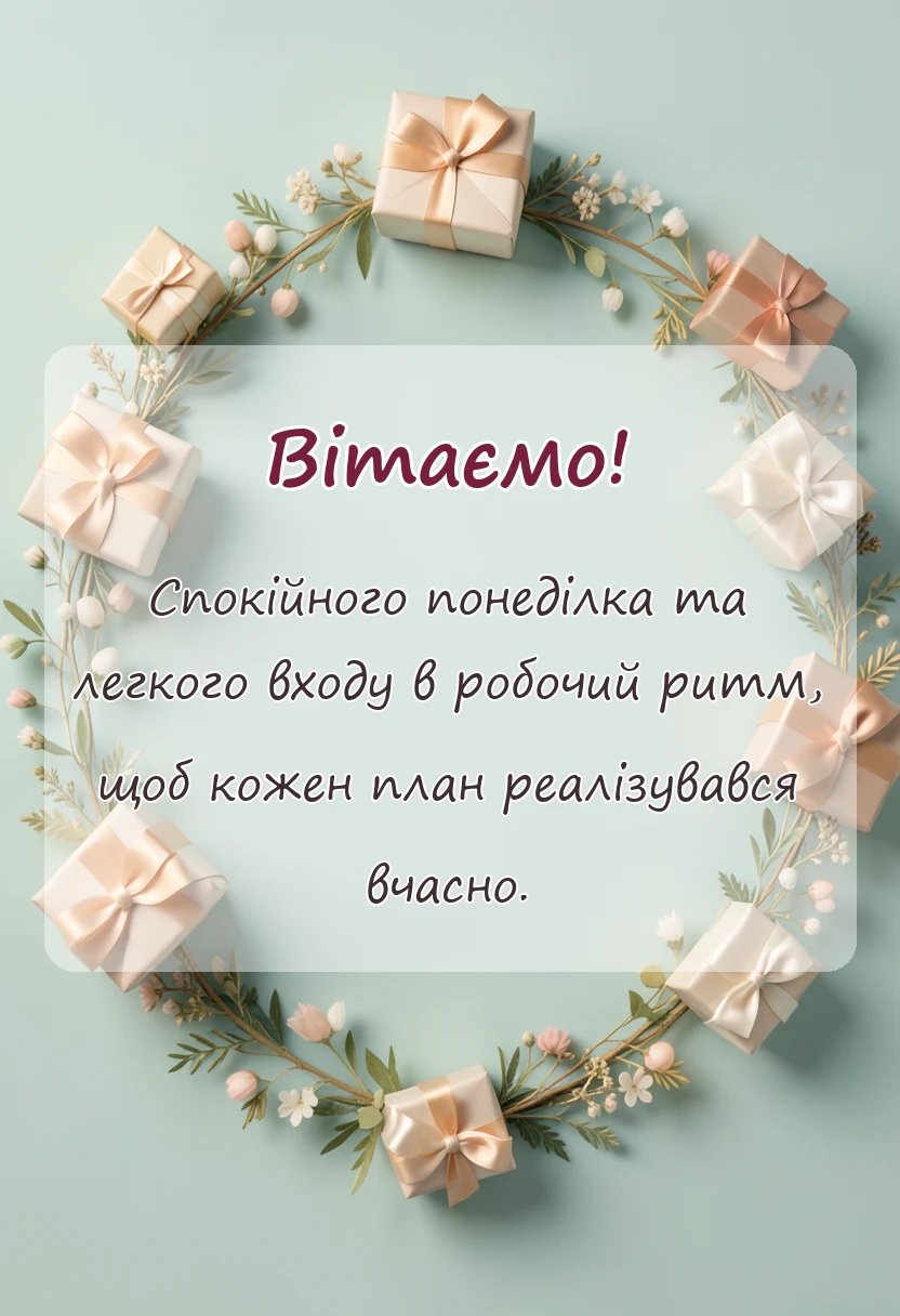 листівка з побажанням - побажання мирного понеділка та вдалого тижня своїми словами