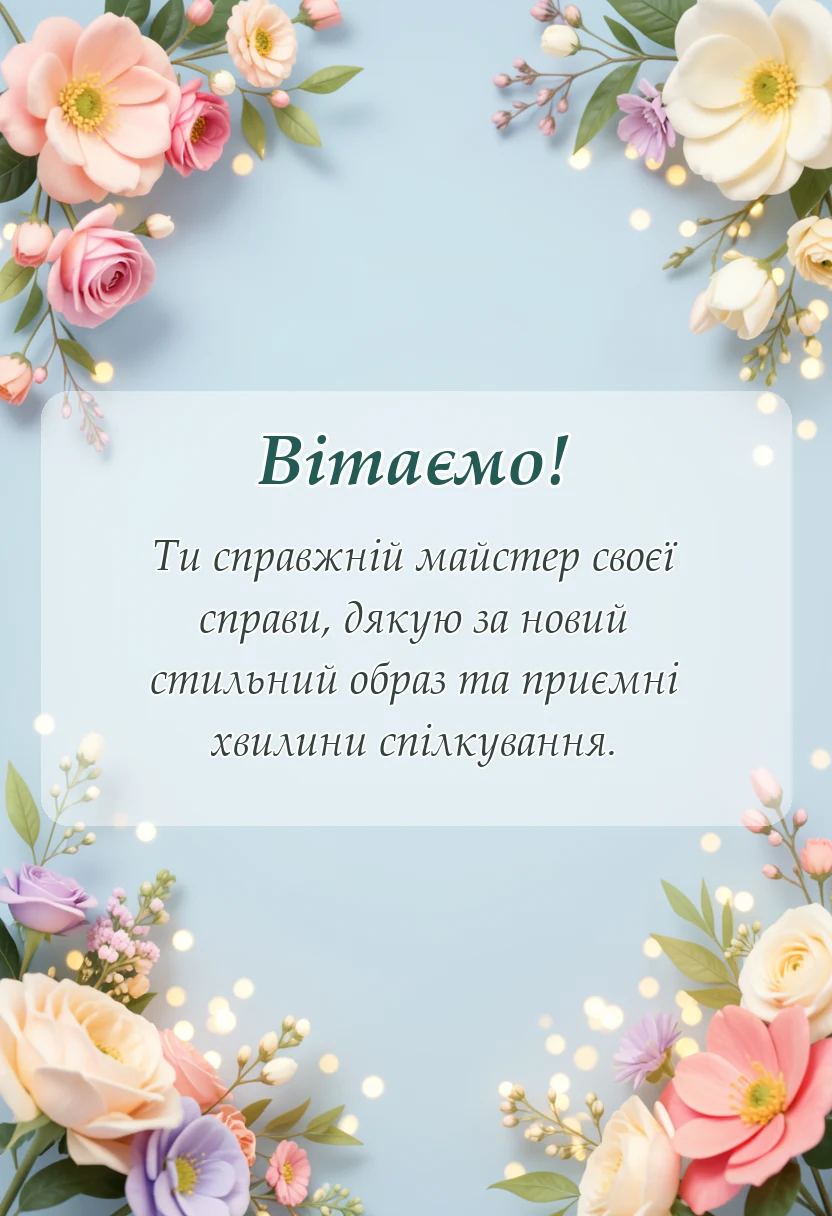 листівка з побажанням - подяка перукарю своїми словами
