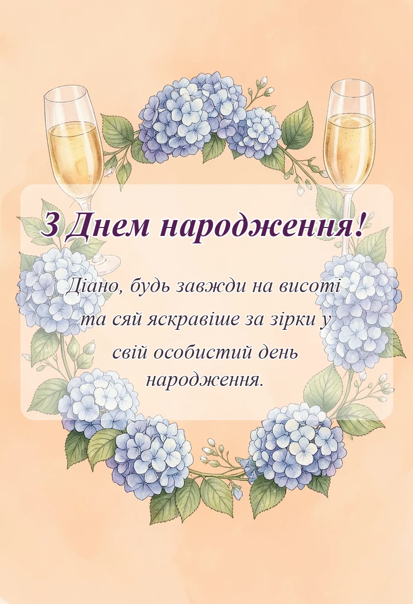 вітальна листівка - привітання з днем народження діані
