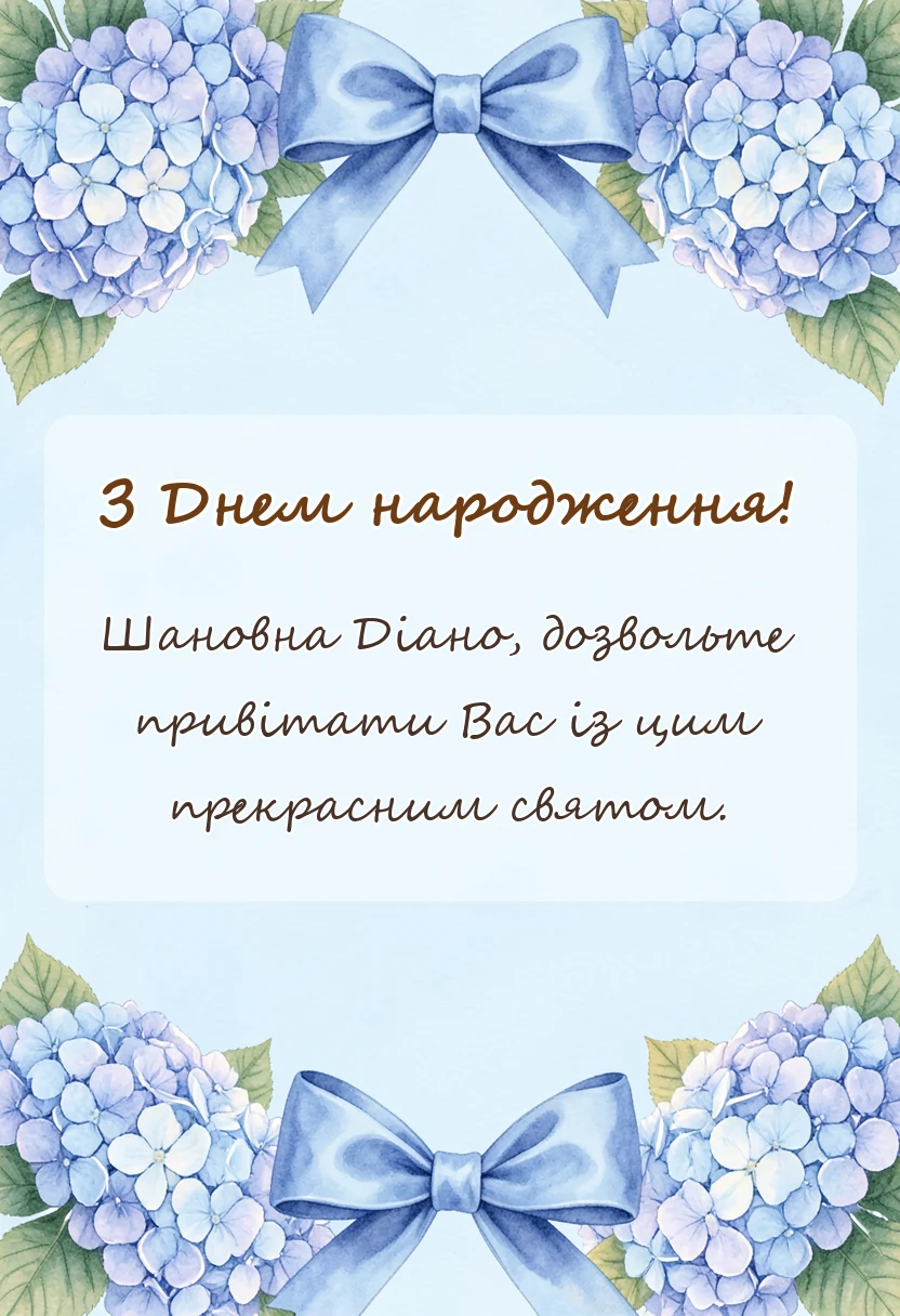 красива листівка: привітання з днем народження діані