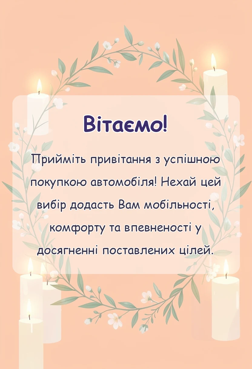 листівка з побажанням - привітання з покупкою автомобіля