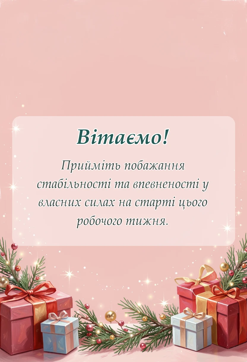 листівка з побажанням - побажання мирного понеділка та вдалого тижня своїми словами