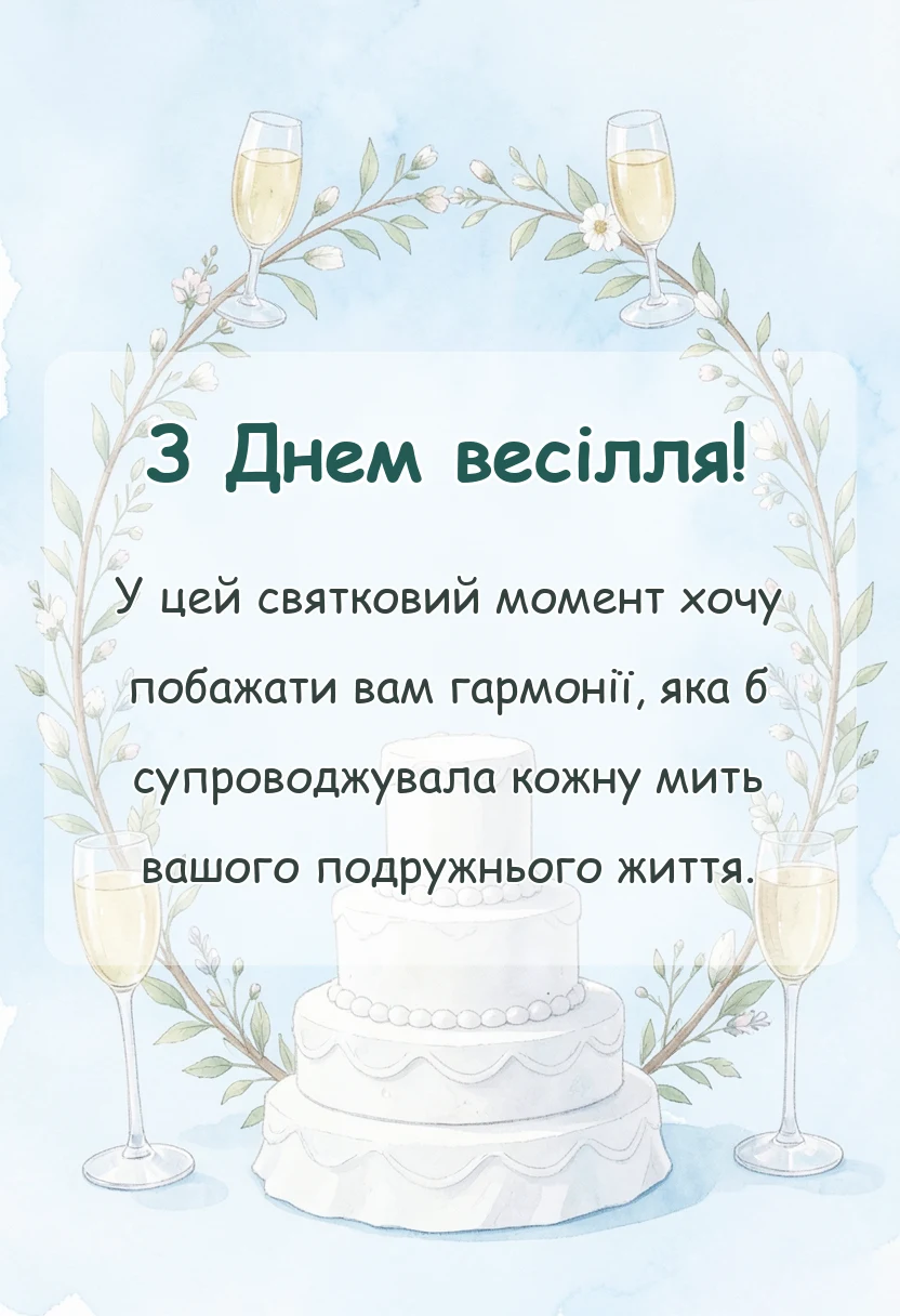 святкова картинка: привітання на весілля від хрещеної
