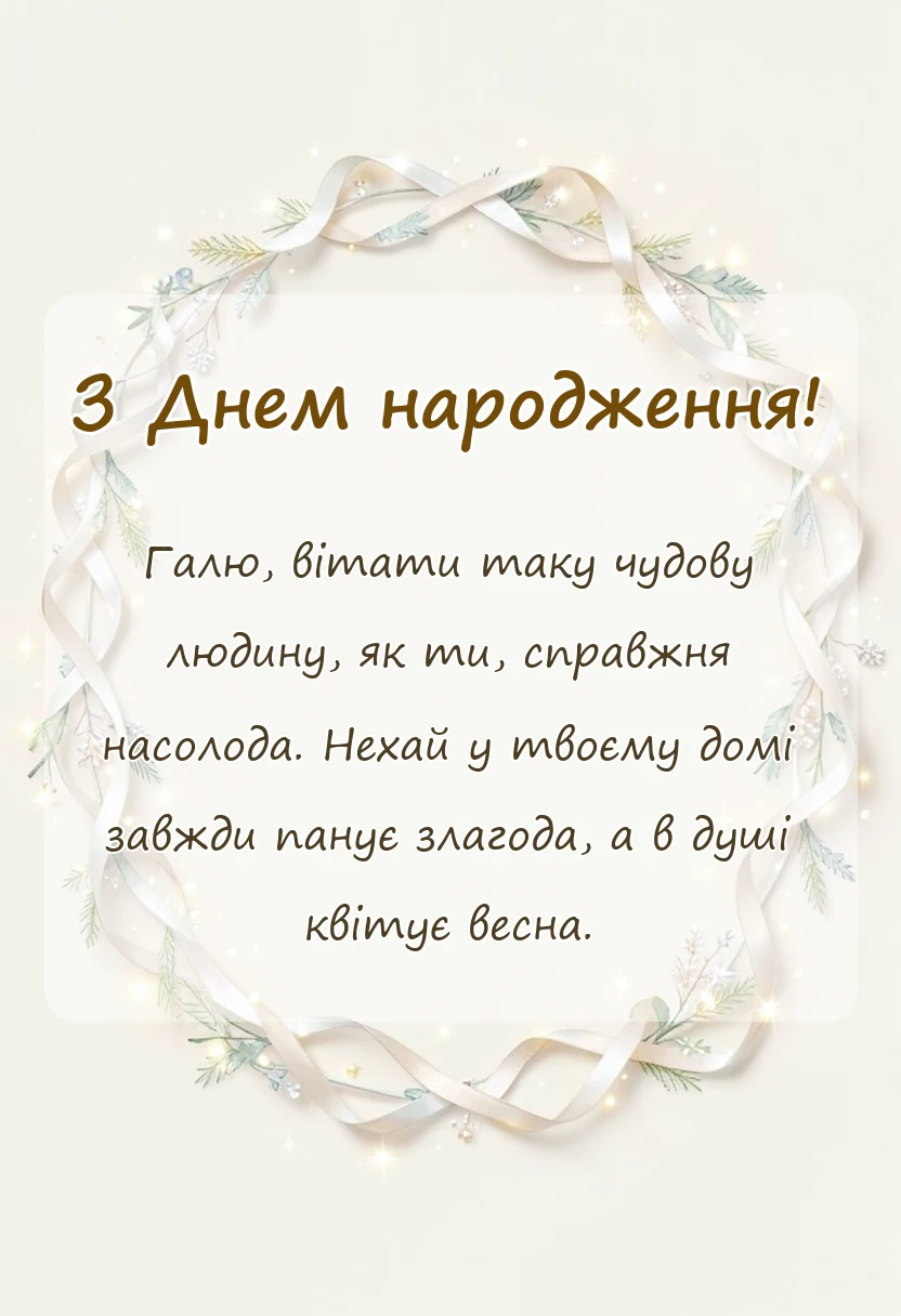 листівка з побажанням - привітання з днем народження галині