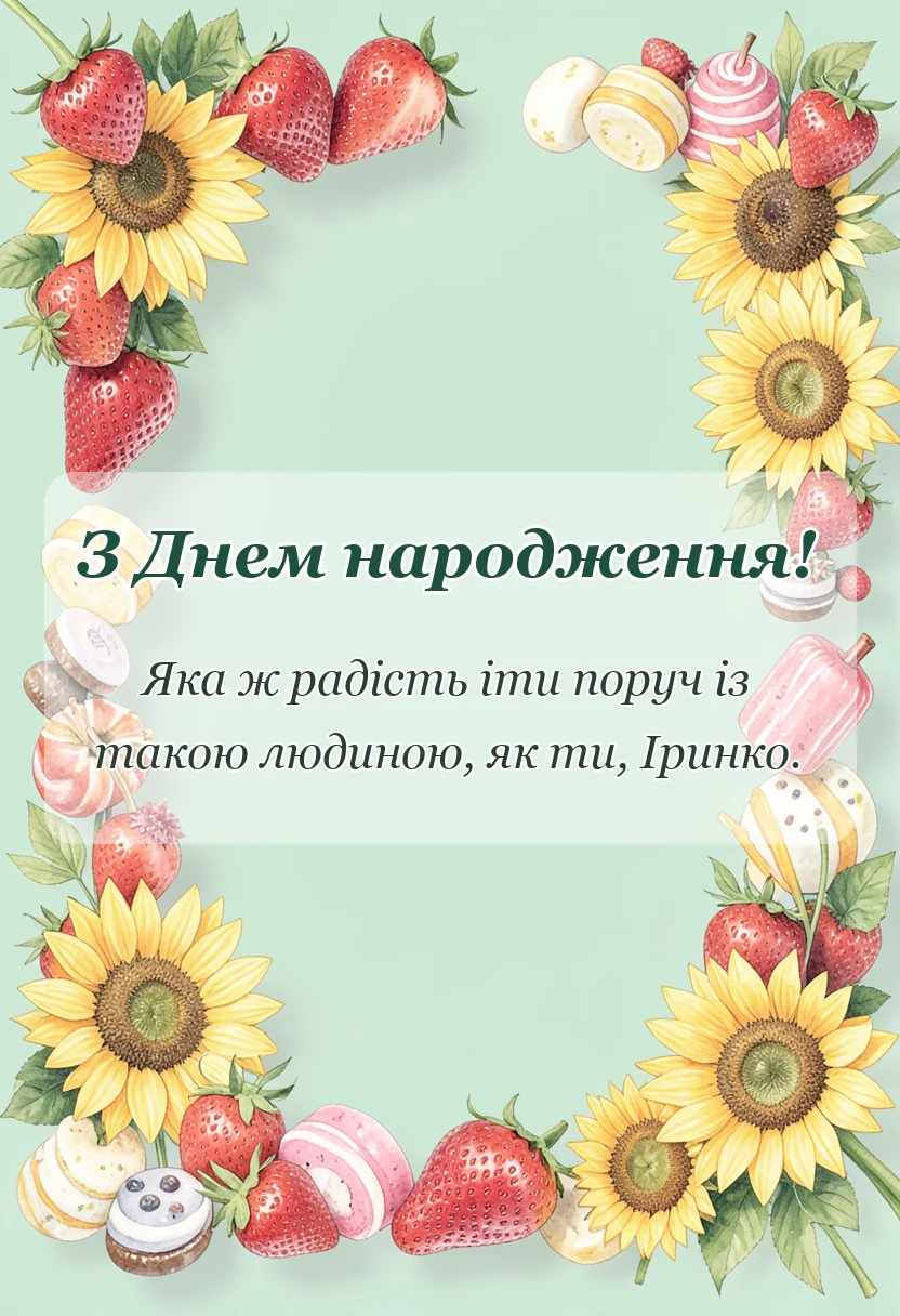 листівка з побажанням - привітання з днем народження ірині