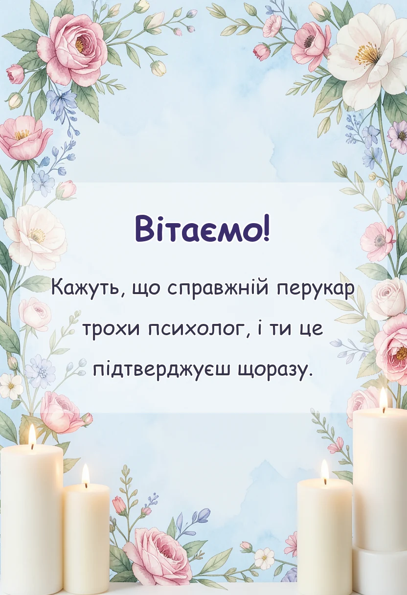 вітальна листівка - подяка перукарю своїми словами