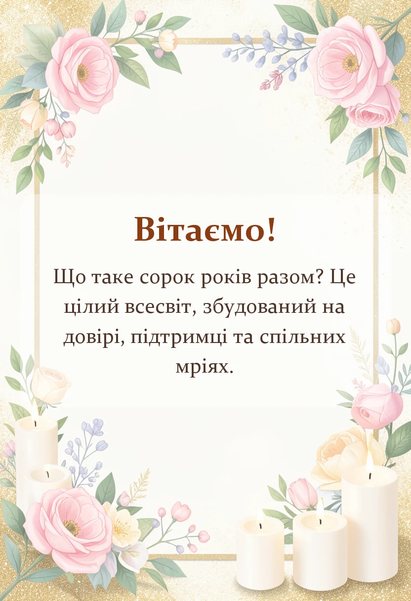 красива листівка: привітання з сорок років весілля
