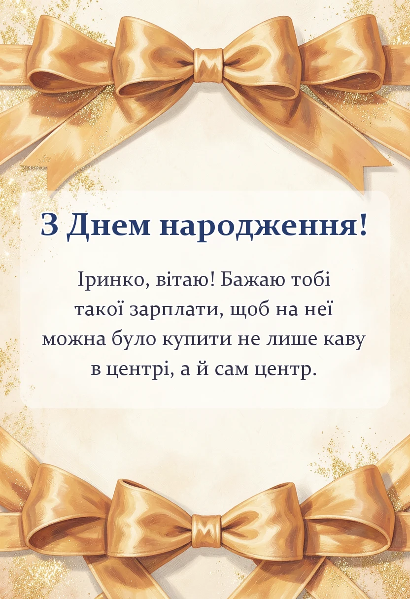 красива листівка: привітання з днем народження ірині