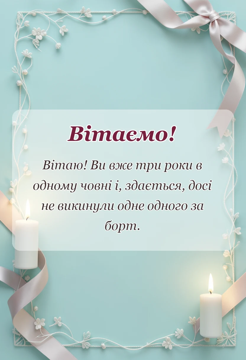 красива листівка: привітання на 3 роки весілля своїми словами