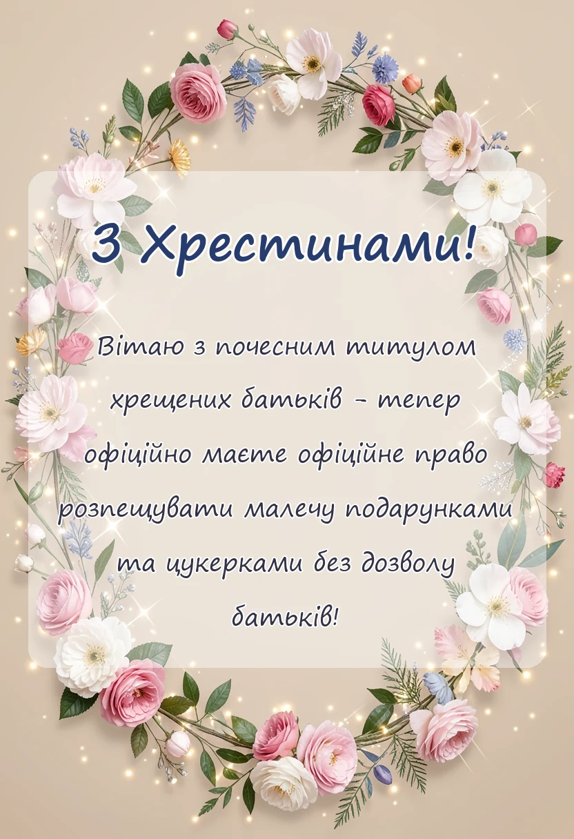 унікальна листівка - привітання на хрестини