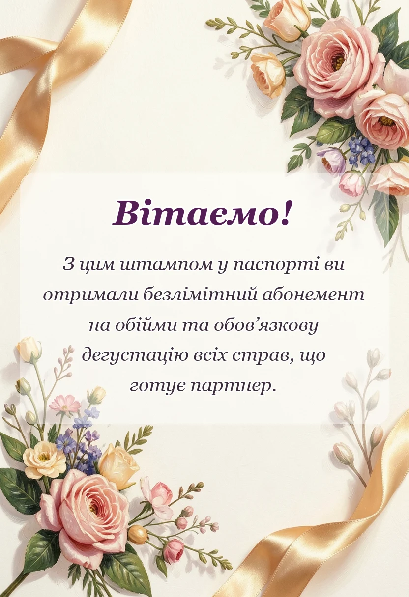 унікальна листівка - привітання з подружнім життям