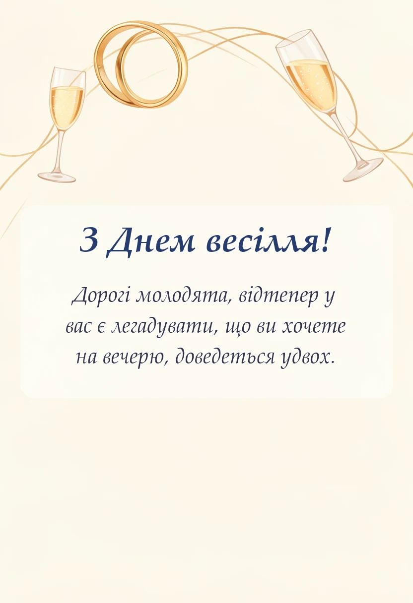 листівка з побажанням - привітання на весілля від хрещеної