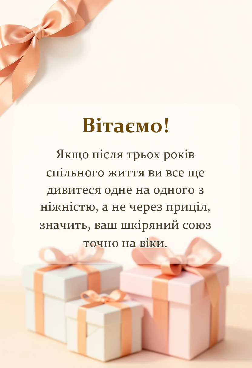 унікальна листівка - привітання традиції шкіряне весілля 3 роки