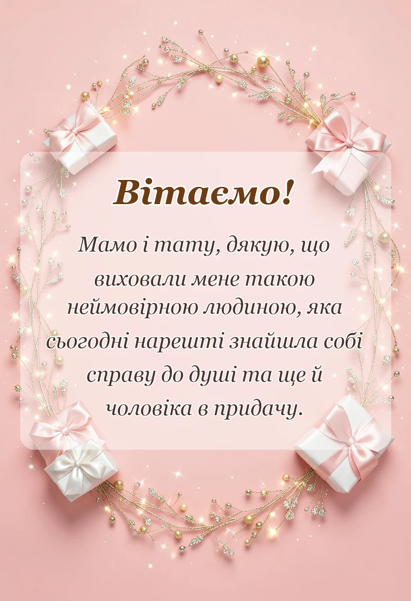 унікальна листівка - слова подяки батькам на весіллі