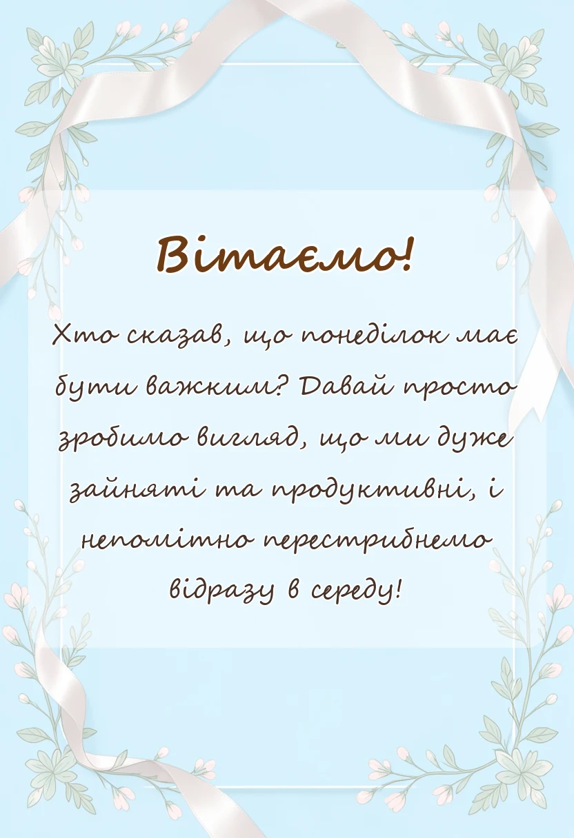унікальна листівка - побажання мирного понеділка та вдалого тижня своїми словами