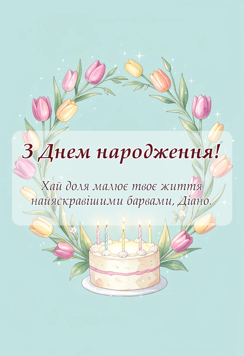 красива листівка: привітання з днем народження діані своїми словами