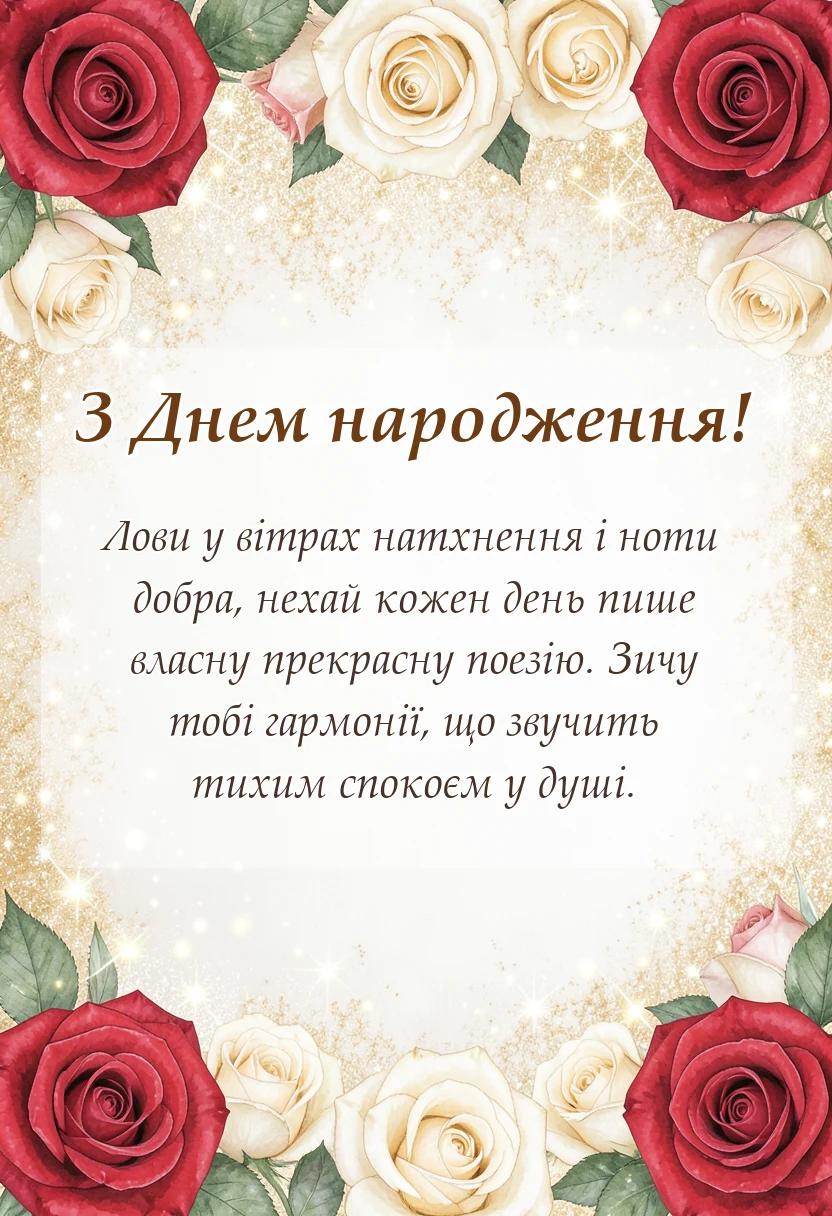 листівка з побажанням - привітання з днем народження найкращі побажання своїми словами