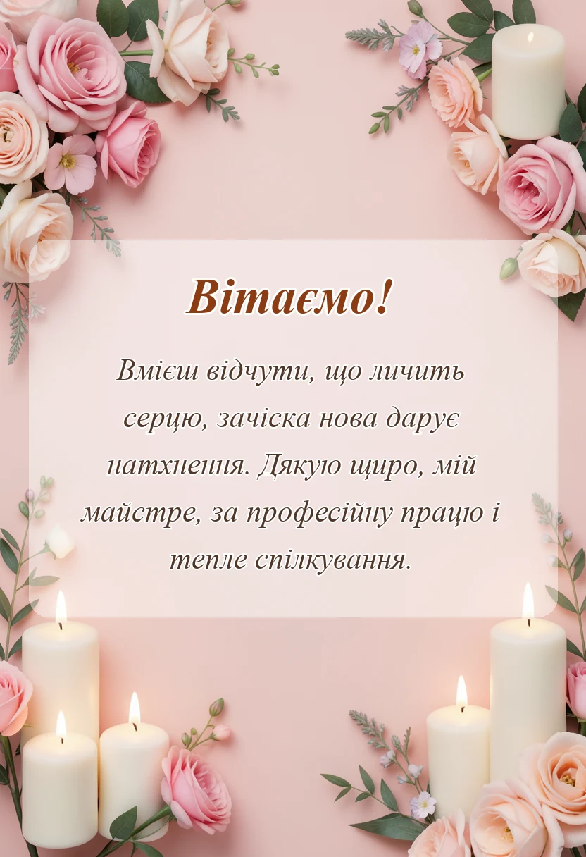 вітальна листівка - подяка перукарю своїми словами