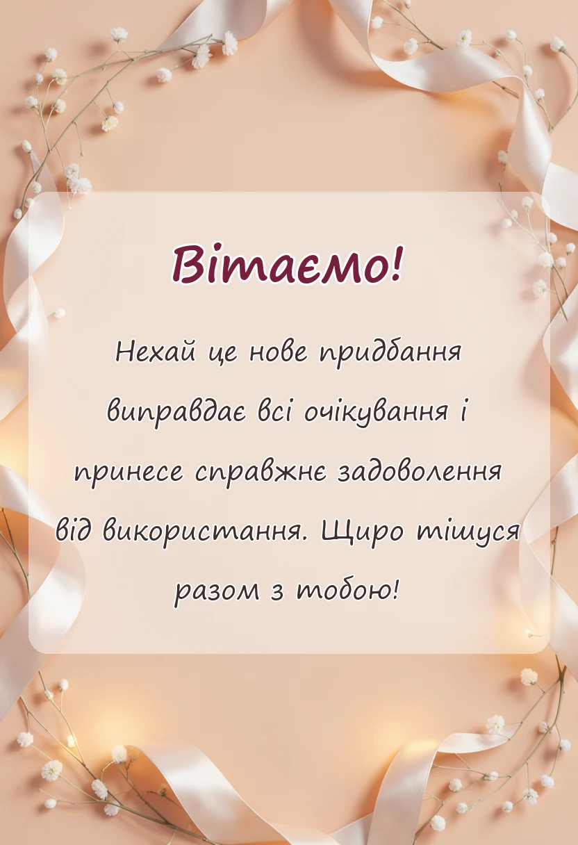 листівка з побажанням - вітаю з покупкою