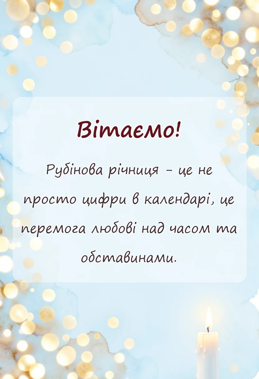 вітальна листівка - привітання з рубіновим весіллям у віршах своїми словами