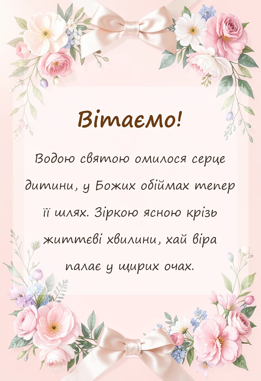 листівка з побажанням - християнські привітання з хрещенням