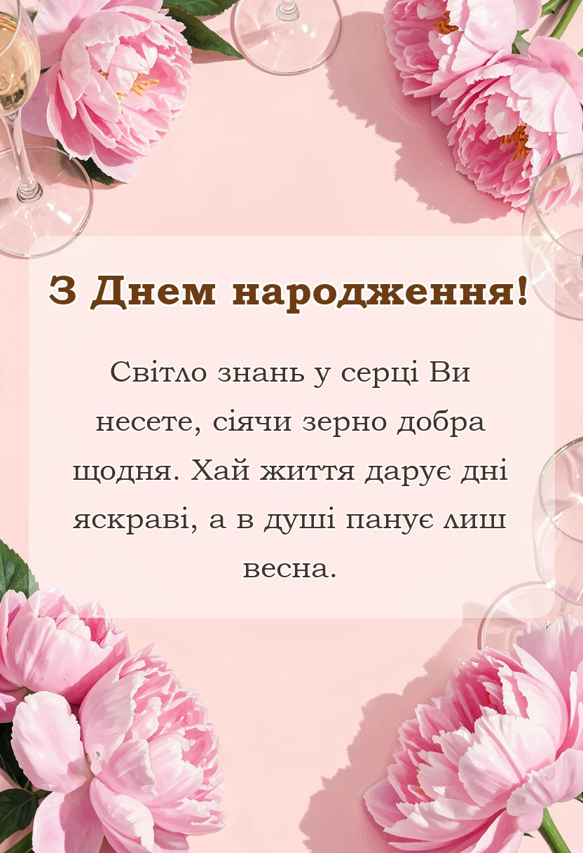 вітальна листівка - привітання вчителя з днем народження