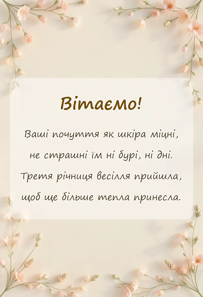 красива листівка: назва річниці весілля 3 роки