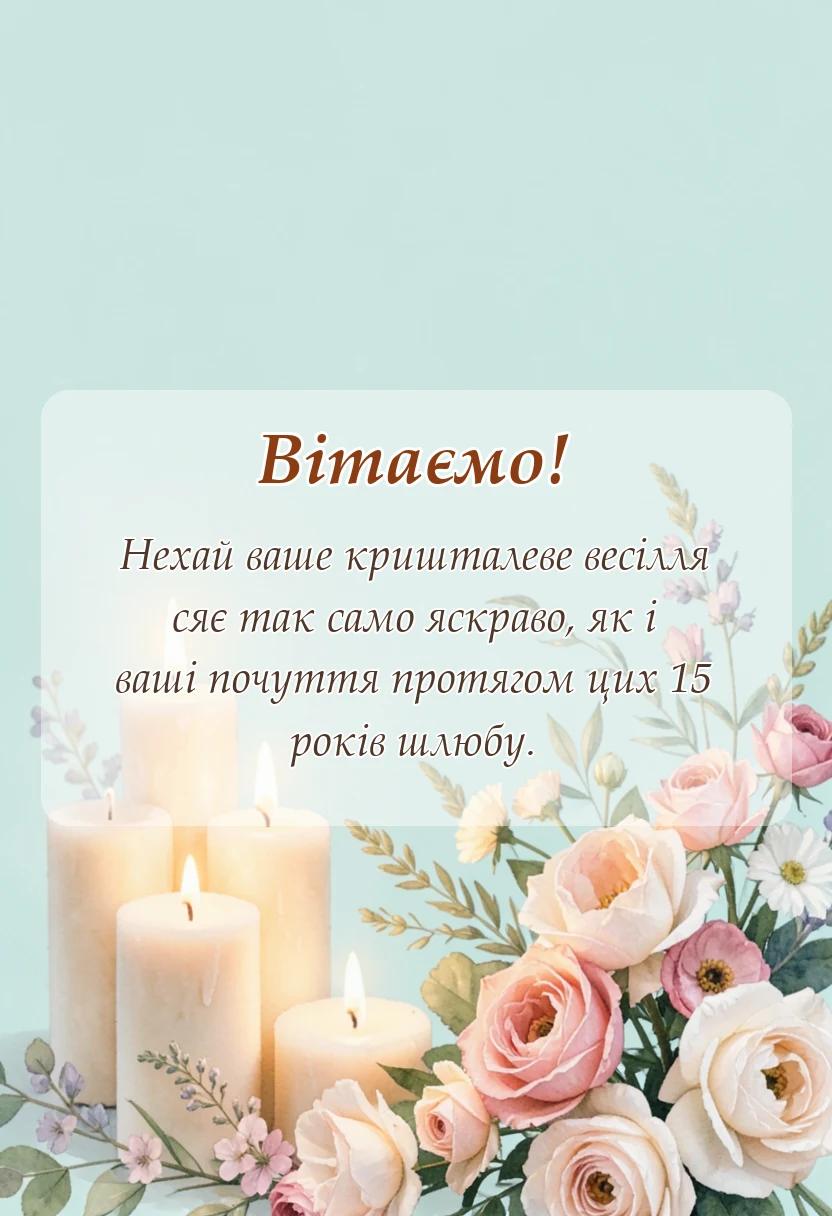 святкова картинка: привітання з кришталевим весіллям своїми словами
