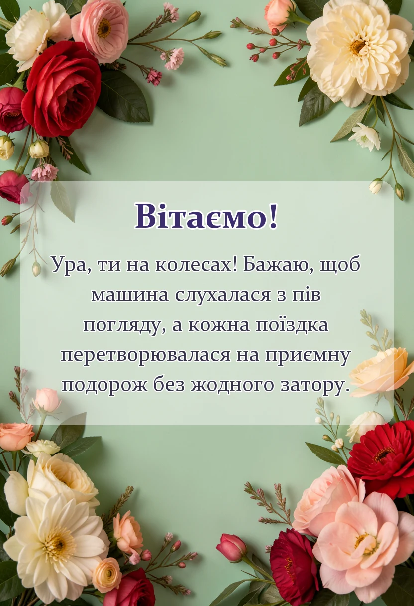 вітальна листівка - привітання з покупкою автомобіля