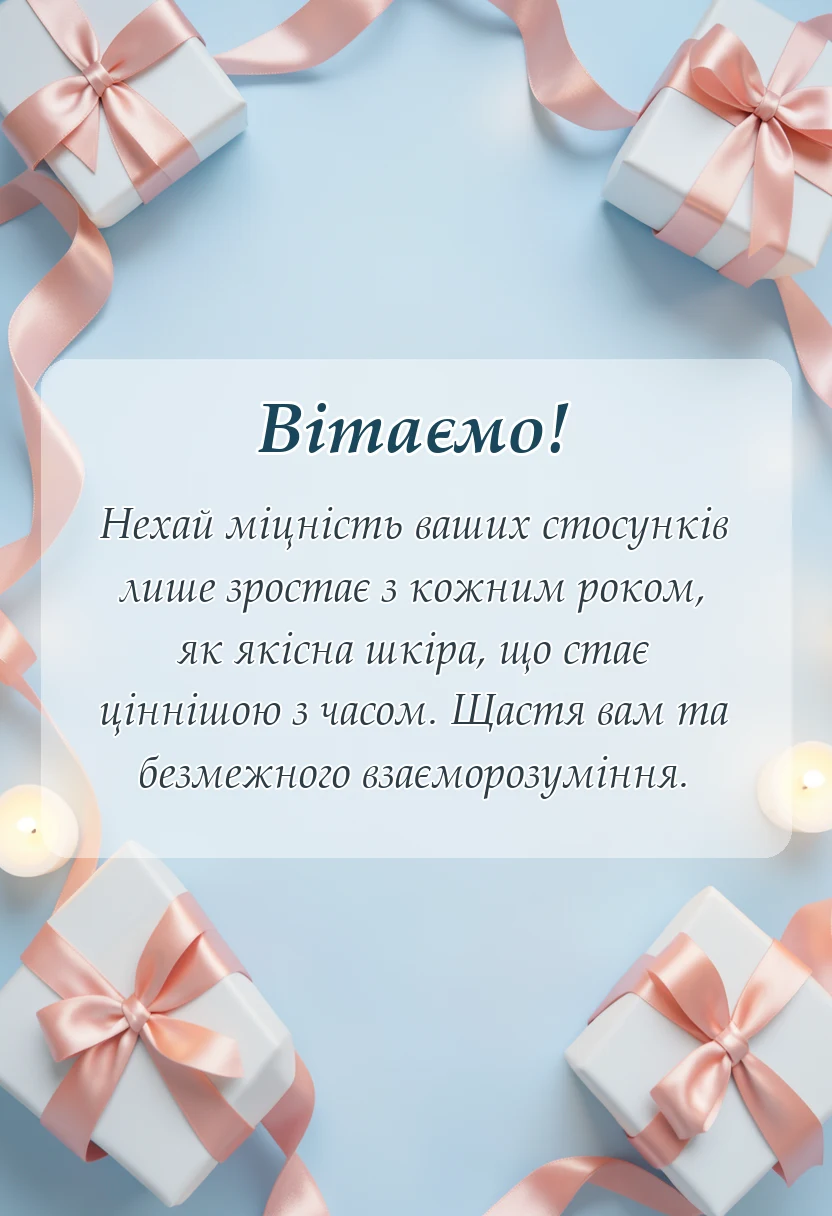 святкова картинка: привітання на 3 роки весілля своїми словами