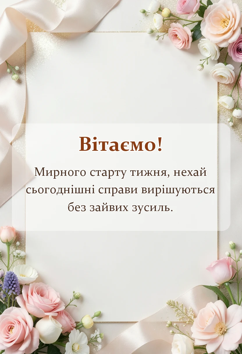 унікальна листівка - побажання мирного понеділка та вдалого тижня своїми словами