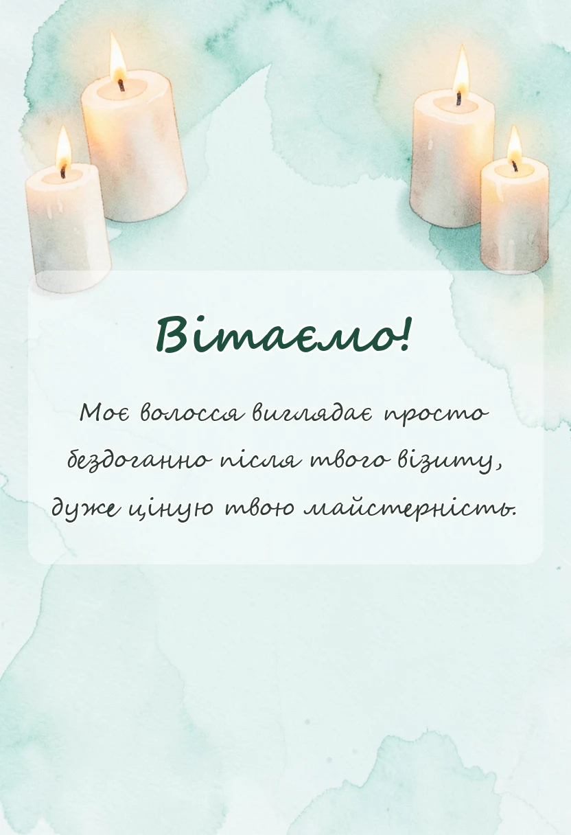 листівка з побажанням - подяка перукарю своїми словами