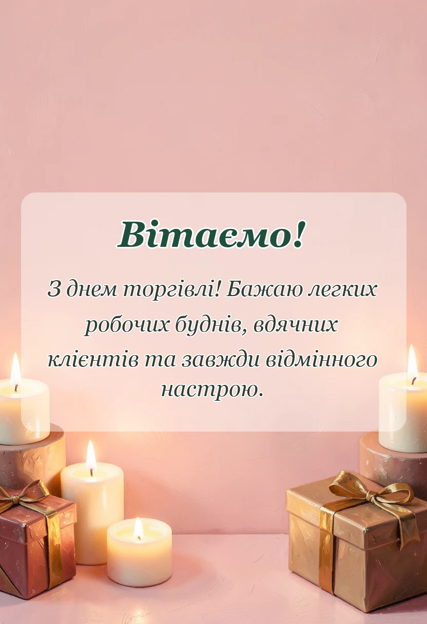 унікальна листівка - привітання з днем торгівлі