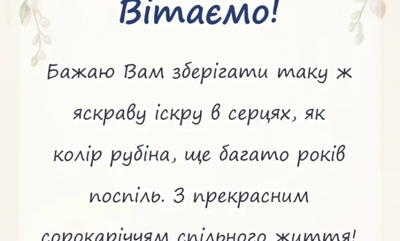 листівка з побажанням - привітання з сорок років весілля