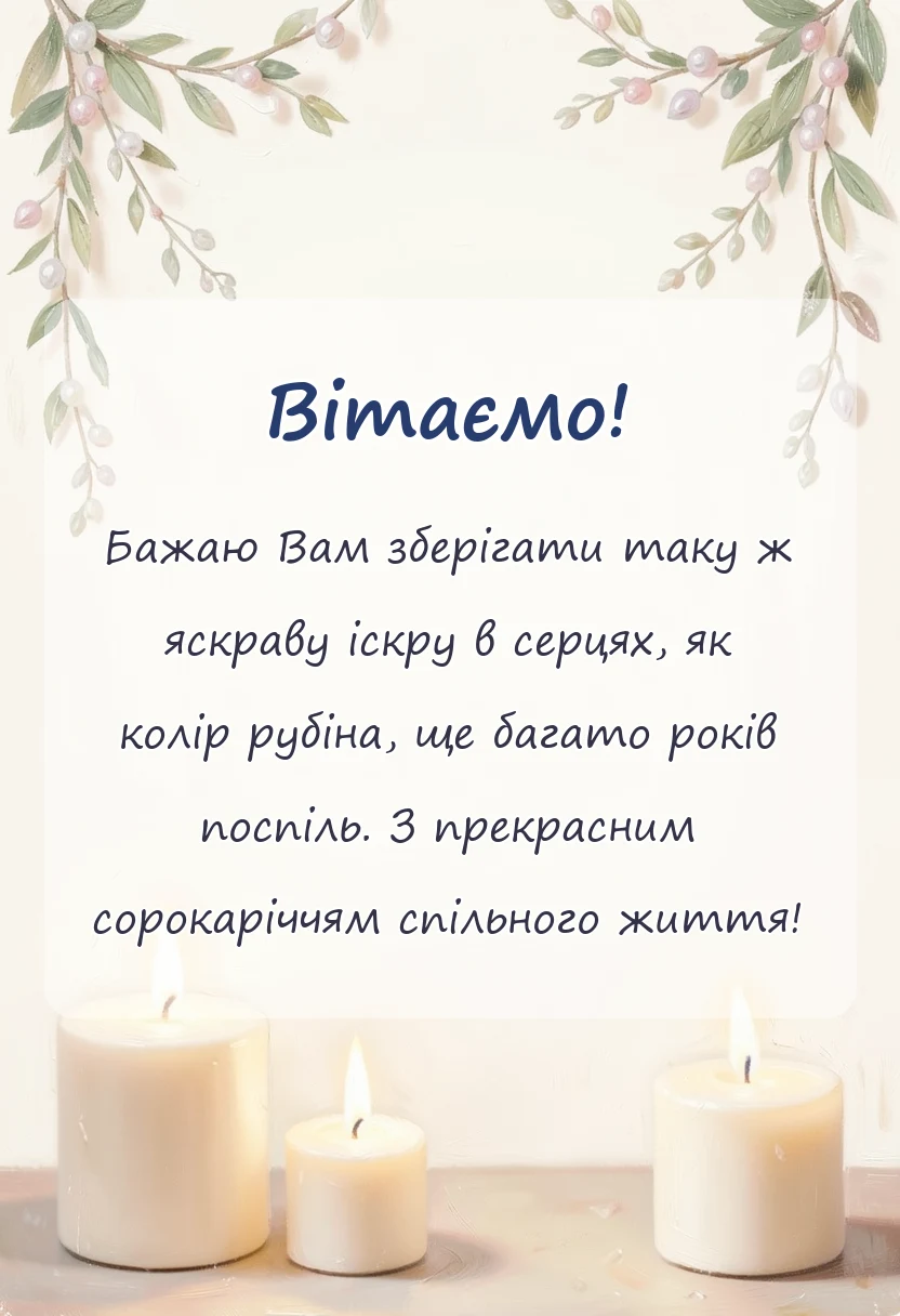 листівка з побажанням - привітання з сорок років весілля