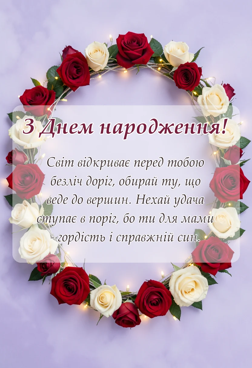 красива листівка: вітання з днем народження сина подруги