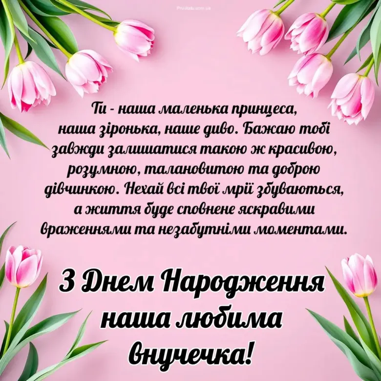 Квіти та привітання з днем народження внучці українською.