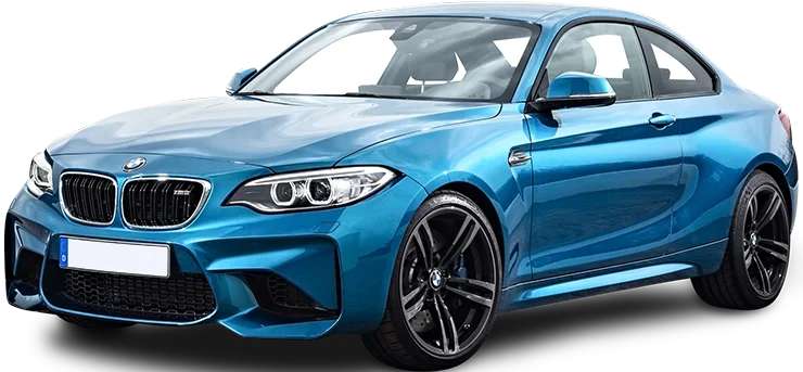 Синій спортивний автомобіль BMW на білому фоні.