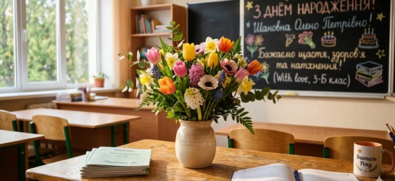 Класна дошка з привітанням вчителеві на день народження