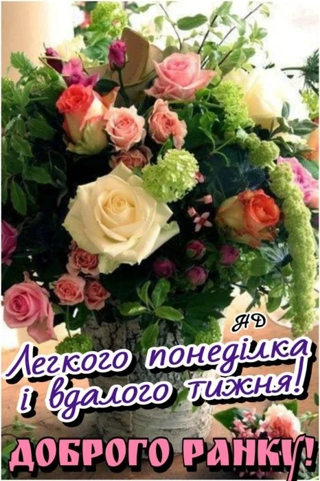 Квіти з побажанням мирного понеділка та вдалого тижня.