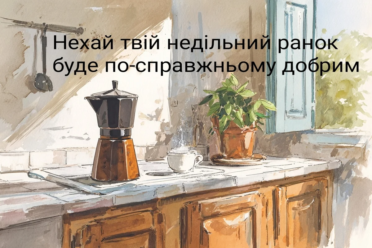 Кухня з кавою та рослиною на підвіконні